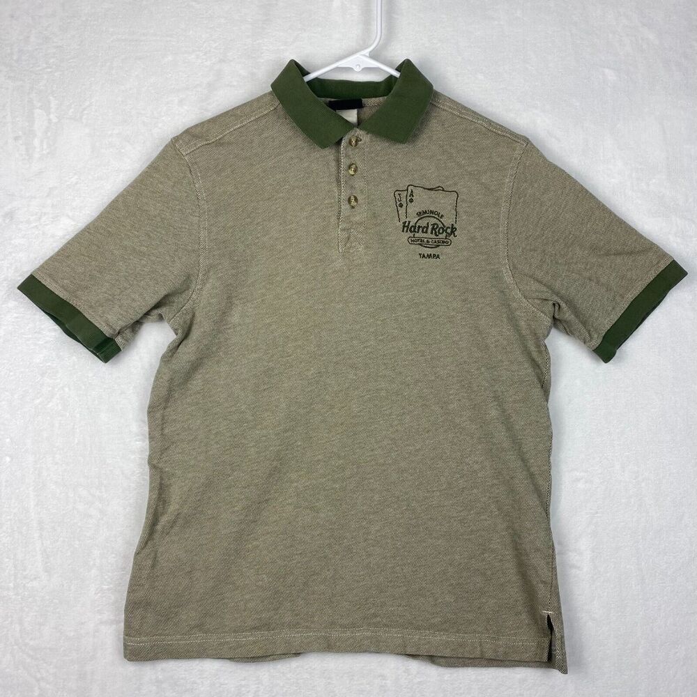 Vintage Hard Rock Hotel Casino Seminole Tampa Polo Shirt Mens Small Olive Green